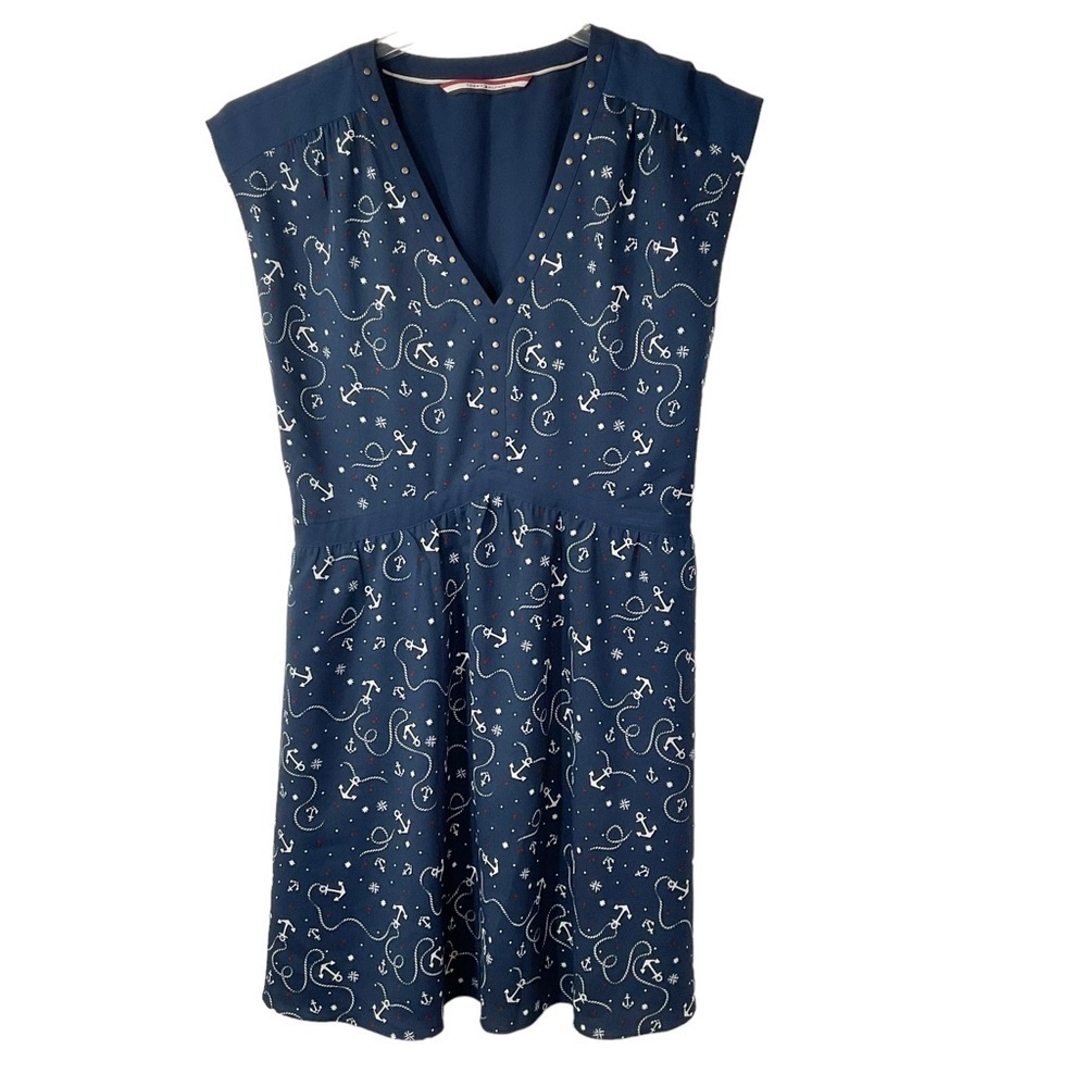 Tommy Hilfiger Dress Navy Blue Nautical AnchorPrint Sheer Sleeveless Size M